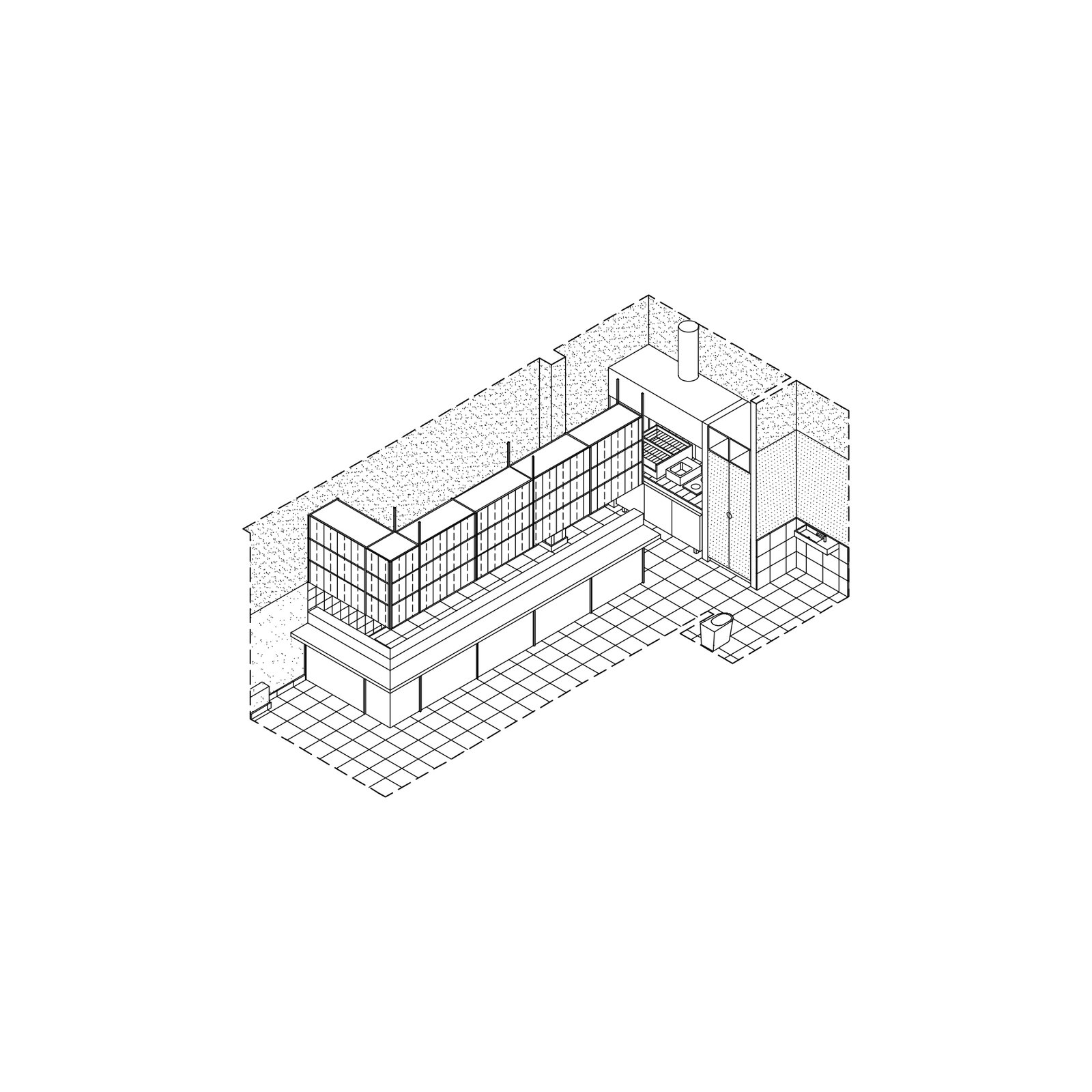 cocina moderna con estanterías de metal negro y isla — proyecto Yakinilo, por Estudio YME, en Av. Dorrego 1551